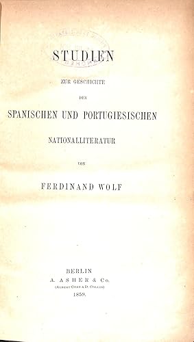 Image du vendeur pour Studien zur Geschichte der Spanischen und Portugiesischen Nationalliteratur mis en vente par WeBuyBooks