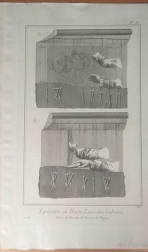 Seller image for [1 Blatt]. Tapisserie de Haute-Lisse des Gobelins, No. 230, Planche 13, Disposition d'une partie de Tapisserie faite  moiti et vue sur le Metier par devant. [Aus: Encyclopdie ou Dictionnaire raisonn des sciences, des arts et des mtiers: Tapisserie des Gobelins]. for sale by Fundus-Online GbR Borkert Schwarz Zerfa