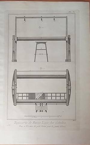 Seller image for [1 Blatt]. Tapisserie de Basse-Lisse des Gobelins, No. 238, Planche 5, Plan et Elvation du petit Metier pour les jeunes Eleves. [Aus: Encyclopdie ou Dictionnaire raisonn des sciences, des arts et des mtiers: Tapisserie des Gobelins]. for sale by Fundus-Online GbR Borkert Schwarz Zerfa