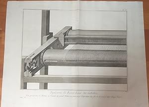 Imagen del vendedor de [1 Blatt]. Tapisserie de Basse-Lisse des Gobelins, No. 244, 245, Planche 11, Vue perspectives du Rateau ou Vautoir du grand Metier en place avec l'Opration des fils de Croisure entre chaque dent. [Aus: Encyclopdie ou Dictionnaire raisonn des sciences, des arts et des mtiers: Tapisserie des Gobelins]. a la venta por Fundus-Online GbR Borkert Schwarz Zerfa