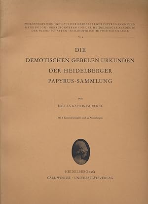 Image du vendeur pour Die demotischen Gebelen-Urkunden der Heidelberger Papyrus-Sammlung. mis en vente par Fundus-Online GbR Borkert Schwarz Zerfa