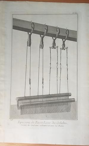 Image du vendeur pour [1 Blatt]. Tapisserie de Basse-Lisse des Gobelins, No. 246, Planche 12, Service de Sautriaux ordinaires et avec les Poulies. [Aus: Encyclopdie ou Dictionnaire raisonn des sciences, des arts et des mtiers: Tapisserie des Gobelins]. mis en vente par Fundus-Online GbR Borkert Schwarz Zerfa