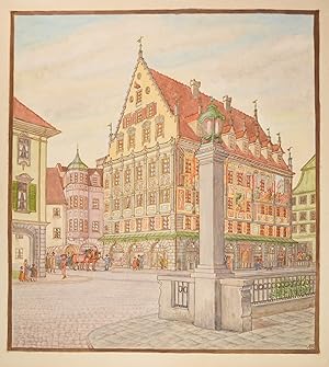 AUGUST BRANDES (1872 - 1948). Das Weberhaus in Augsburg mit seiner aufwendigen Fassadenmalerei, l...