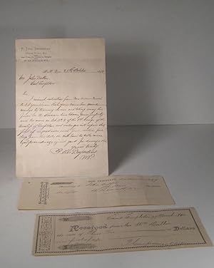 P. Thos. Desjardins. Letter signed, 25 October 1899. Together with : 2 receipts signed