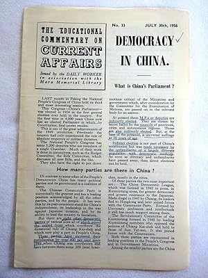 Immagine del venditore per The Educational Commentary on Current Affairs, No.33, July 30th 1956, DEMOCRACY in CHINA. venduto da Tony Hutchinson