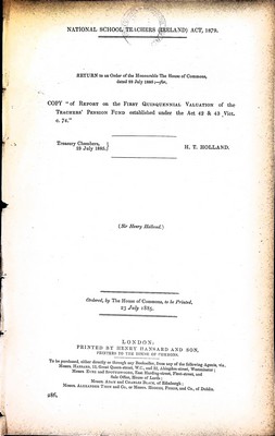 Seller image for National School Teachers ( Ireland ) Act 1879: Report on the first Quinquennial valuation of the Teachers Pension Fund for sale by Kennys Bookshop and Art Galleries Ltd.