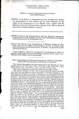 Seller image for Fisheries ( Ireland ) : Report or Correspondence that has taken place between the Commissioners of Irish Fisheries and the Irish Governmenton the Subject of the Consolidation of the Fishery Acts for sale by Kennys Bookshop and Art Galleries Ltd.