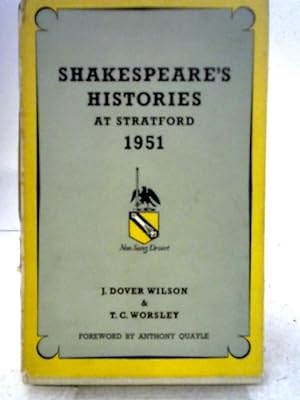 Bild des Verkufers fr Shakespeare's Histories at Stratford, 1951 zum Verkauf von World of Rare Books