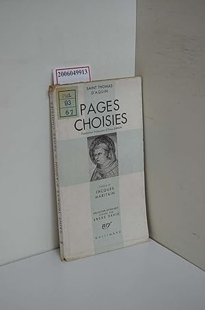 Bild des Verkufers fr Pages Choisies / Traduction francaise d'Yves SIMON / Preface de Jacques Maritain zum Verkauf von ralfs-buecherkiste