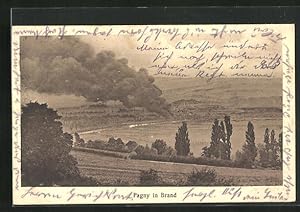 Bild des Verkufers fr Carte postale Pagny, vue gnraleblick auf die brennende Stadt zum Verkauf von Bartko-Reher