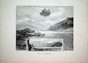 SALZBURG, Zell am See Souvenirblatt mit 3 Ansichten, Ansicht ca. 1880 originale Druckgrafik