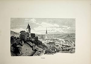 BAYERN, Schwaben, Kempten (Allgäu), Ansicht ca. 1880 originale Druckgrafik