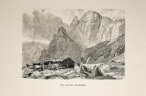 BAYERN, Wendelstein, Berg von der Alm aus, Ansicht ca. 1880 originale Druckgrafik