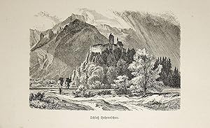 BAYERN, Aschau im Chiemgau, Schloss Hohenaschau, Ansicht ca. 1880 originale Druckgrafik