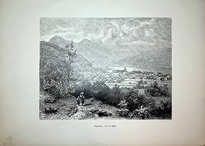 BAYERN, Tegernsee (Stadt) mit dem See, Ansicht ca. 1880 originale Druckgrafik