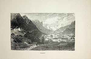 BAYERN, Bad Reichenhall, Ansicht ca. 1880 originale Druckgrafik