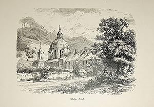 BAYERN, Kloster Ettal, Ansicht ca. 1880 originale Druckgrafik