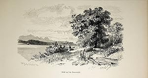 BAYERN, Ciemsee, Blick auf Herrenchiemsee, Herreninsel, Ansicht ca. 1880 originale Druckgrafik