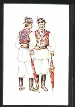 Imagen del vendedor de Knstler-Ansichtskarte Sestine, Junge Burschen in kroatischen Volkstrachten, Jugoslawien a la venta por Bartko-Reher