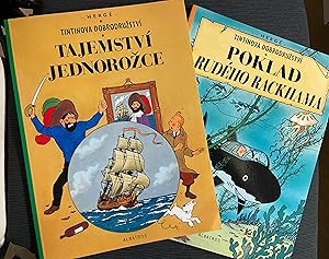 Seller image for Set of 2 Tintin Books in Czech: Tajemstvi Jednorozce (The Secret of the Unicorn) and Poklad Rudeho Rackhama (Red Rackham's Treasure) - Tintinova Dobrodruzstvi (Adventures of Tintin) Tintin Foreign Languages- Langues trangres for sale by CKR Inc.