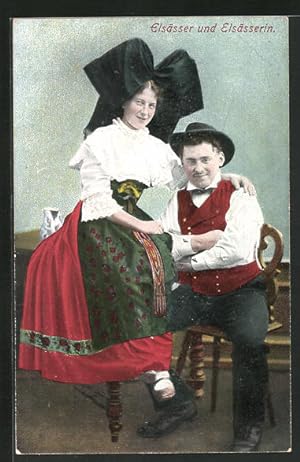 Ansichtskarte Alsace, Mann und Frau in elsass-lothringischer Tracht