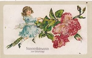 Glitzer Ansichtskarte / Postkarte Glückwunsch Geburtstag, Mädchen, Rosenblüten