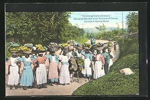 Postcard Jamaica, Going to Market with Yams and Canes. Constant Spring Road
