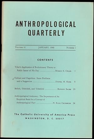 Immagine del venditore per Culture and Cognition: Some Problems and a Suggestion in Anthropological Quarterly Volume 41, Number 1 venduto da The Book Collector, Inc. ABAA, ILAB