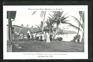 Ansichtskarte Fidji, L`île des Lêpreux (Makogai), Soeuers en tournée de pansements, Leprakranke
