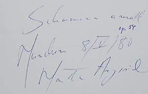 eigenhändig signierte und datierte Autogrammkarte. Schumann a moll.
