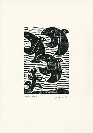 Vogelflug. [19]75. [Signierter Original-Farbholzschnitt / signed original color woodcut].