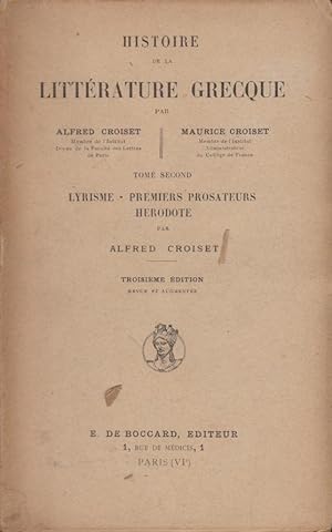 Seller image for Histoire de la littrature grecque. Tome 2 / par Alfred Croiset, Maurice Croiset,. for sale by PRISCA