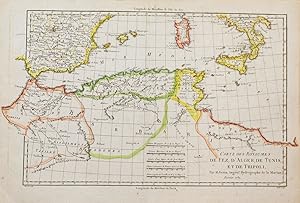 Imagen del vendedor de Karte von Nordafrika mit Marokko, Algerien, Tunesien und Libyen, im Nordwesten der Sden Spaniens im Norden Sardinien, im Nordosten Sizilien und Sditalien. a la venta por Antiquariat Martin Barbian & Grund GbR