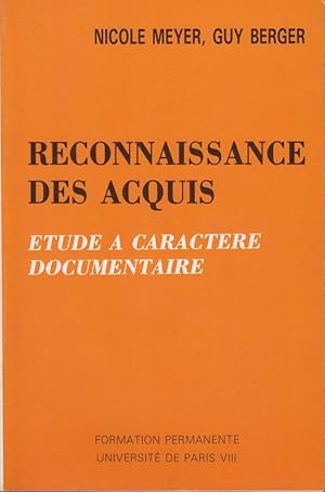 Seller image for Reconnaissance des acquis : tude  caractre documentaire for sale by PRISCA