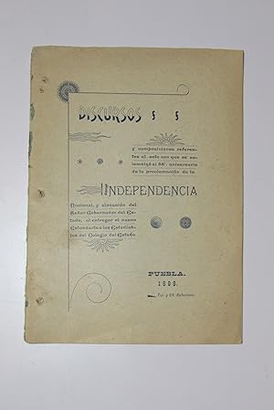 Imagen del vendedor de Discursos y composiciones referentes al acto con que se solemnizo el 88 aniversario de la proclamacion de la idependencia nacional, y alocucion del Estado, al entregar el nuevo estandarte a los estudiantes del colegio del Estado. a la venta por Librera Urbe