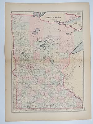 ORIGINAL 1888 HAND COLORED BRADLEY-MITCHELL MAP OF MINNESOTA 19" X 25"