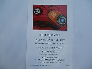 Bild des Verkufers fr S.E.M. Ensemble / Peter Kotik at Paula Cooper Gallery May 7 1991 performance invite postcard zum Verkauf von ANARTIST