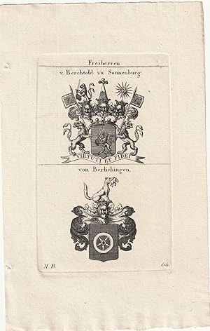 Freiherren von Alten-Frauenberg / von Frauenhofen, oder Fraunhofen. Kupferstich mit 2 Wappen.