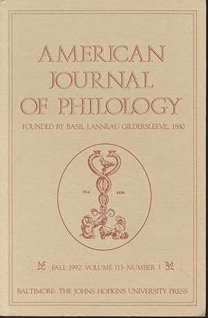 Bild des Verkufers fr American Journal of Philology. Vol. 113, Nr. 3. zum Verkauf von Fundus-Online GbR Borkert Schwarz Zerfa