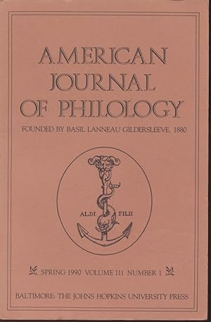 Bild des Verkufers fr American Journal of Philology. Vol. 111, Nr. 1. zum Verkauf von Fundus-Online GbR Borkert Schwarz Zerfa