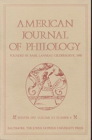 Bild des Verkufers fr American Journal of Philology. Vol. 113, Nr. 4. zum Verkauf von Fundus-Online GbR Borkert Schwarz Zerfa