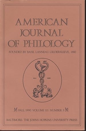 Bild des Verkufers fr American Journal of Philology. Vol. 111, Nr. 3. zum Verkauf von Fundus-Online GbR Borkert Schwarz Zerfa