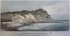 kolorierter Holzstich - Dünenschutzwerke an den deutschen Nordsee-Inseln.