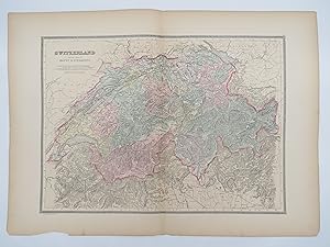ORIGINAL 1888 HAND COLORED BRADLEY-MITCHELL MAP OF SWITZERLAND & ALPS OF SAVOY & PIEDMONT 19" X 25"