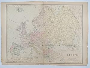 ORIGINAL 1888 HAND COLORED BRADLEY-MITCHELL MAP OF EUROPE 19" X 25"