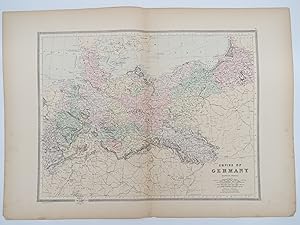 ORIGINAL 1888 HAND COLORED BRADLEY-MITCHELL MAP OF EMPIRE OF GERMANY NORTHERN PORTION 19" X 25"