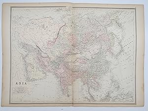 ORIGINAL 1888 HAND COLORED BRADLEY-MITCHELL MAP OF ASIA 19" X 25"