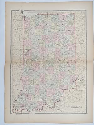 ORIGINAL 1888 HAND COLORED BRADLEY-MITCHELL MAP OF INDIANA 19" X 25"