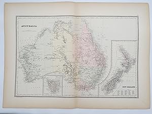 ORIGINAL 1888 HAND COLORED BRADLEY MAP-MITCHELL OF AUSTRALIA & NEW ZEALAND 19" X 25"