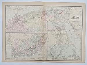ORIGINAL 1888 HAND COLORED BRADLEY-MITCHELL MAP OF NW AFRICA, SOUTHERN AFRICA, EGYPT, ARABIA PETR...